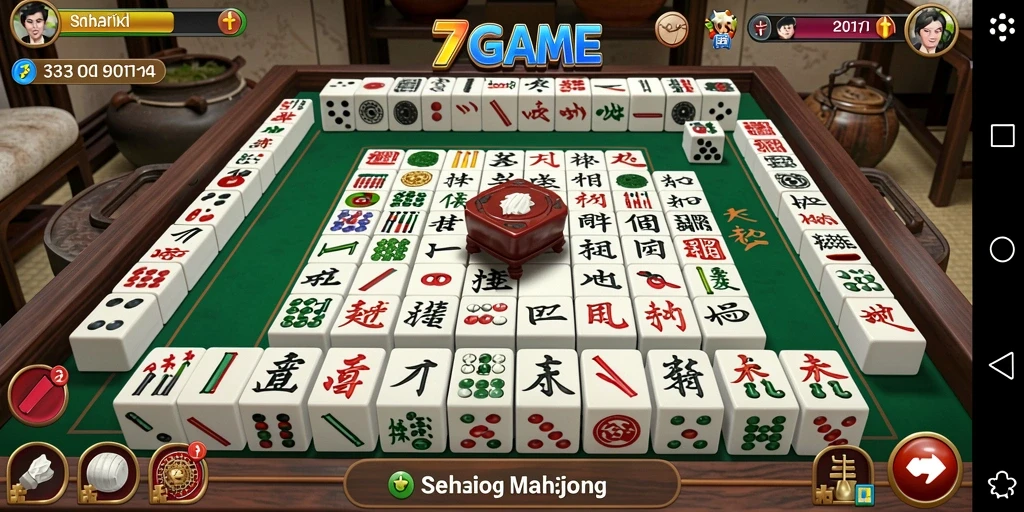 Screenshot permainan 7GAME yang menunjukkan grafik Mahjong yang menarik.