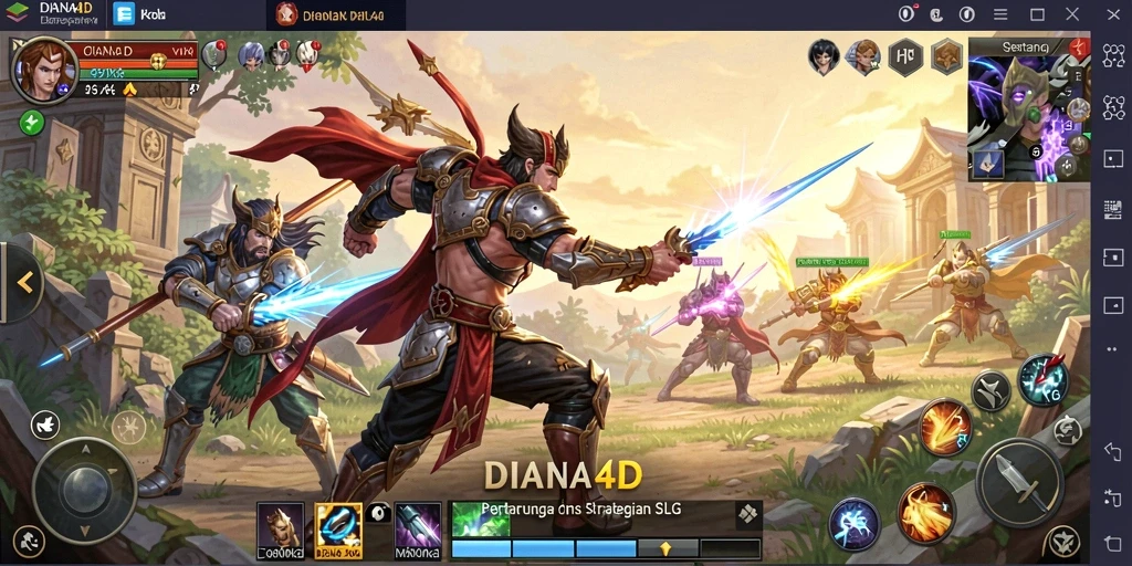 Screenshot gameplay DIANA4D yang menunjukkan pertempuran epik.