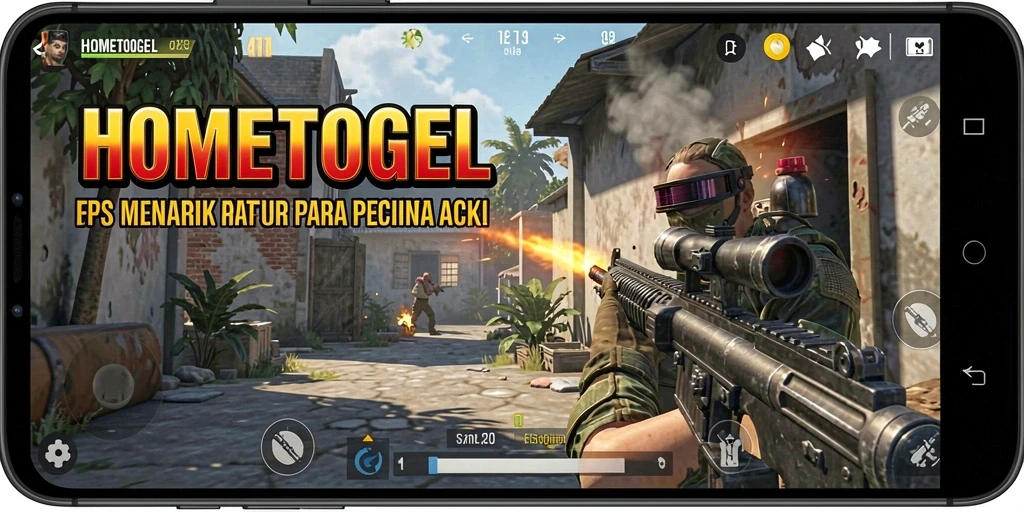 Screenshot gameplay HOMETOGEL yang menampilkan aksi menembak yang mendebarkan.