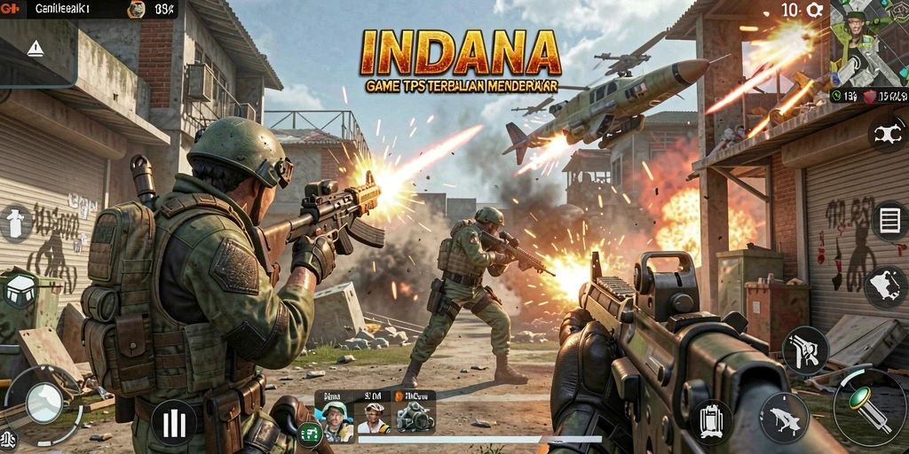 Tampilan gameplay menegangkan di INDAAA dengan aksi TPS intens.