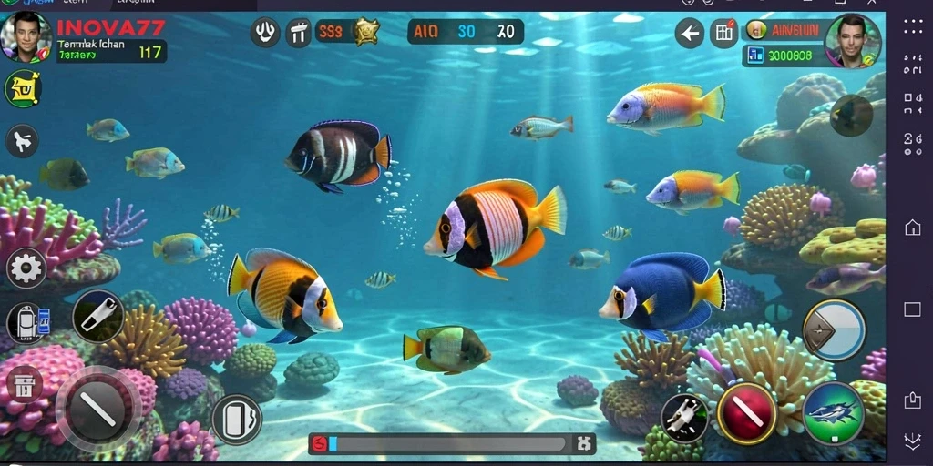 Screenshot INOVA77 menampilkan gameplay seru Tembak Ikan.
