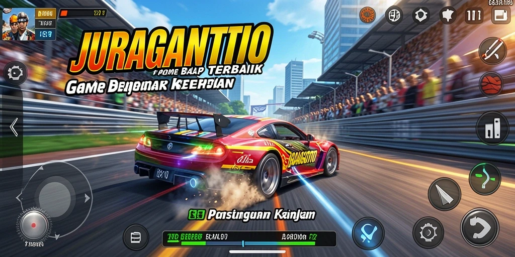 Gameplay seru di JURAGANTOTO dengan mobil balap yang cepat.
