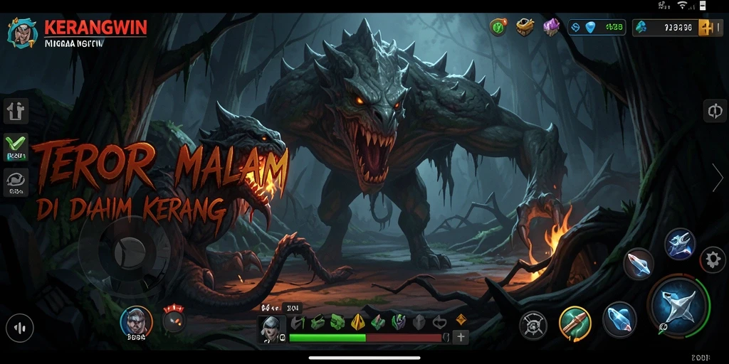 Screenshot KERANGWIN dengan suasana gameplay yang menyeramkan dan penuh ketegangan.