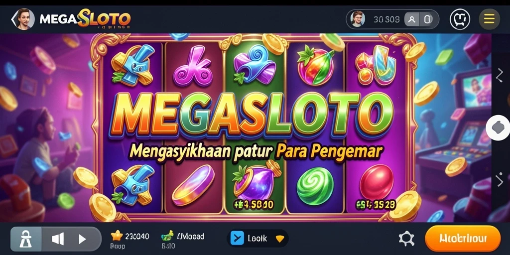 Tampilan gameplay Slot MEGASLOTO yang penuh warna dan menarik.