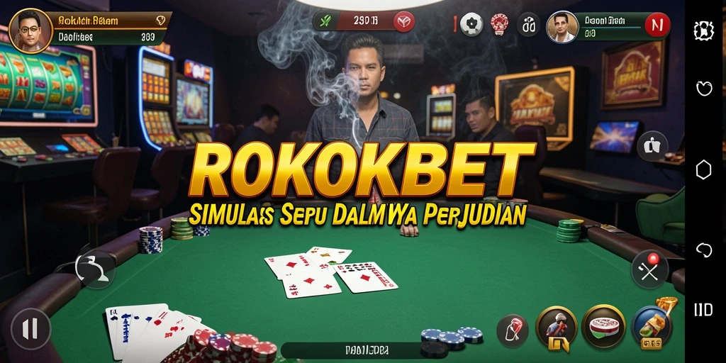Tampilan gameplay interaktif ROKOKBET dalam simulasi perjudian.