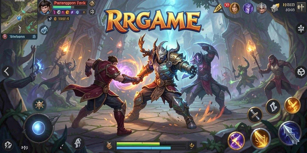 Screenshot RPGAME menunjukkan aksi pertarungan seru di arena yang menakjubkan.