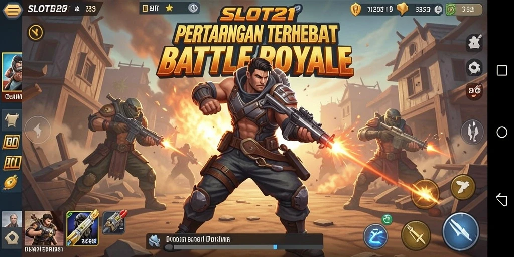Menggambarkan aksi seru dalam game Battle Royale SLOT21.