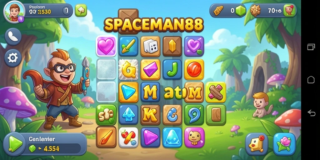 Screenshot gameplay SPACEMAN88 yang menampilkan aksi Match-3 seru.