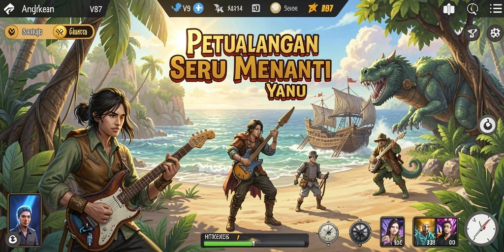 Tampilan gameplay V87 dengan karakter menjelajahi dunia petualangan.